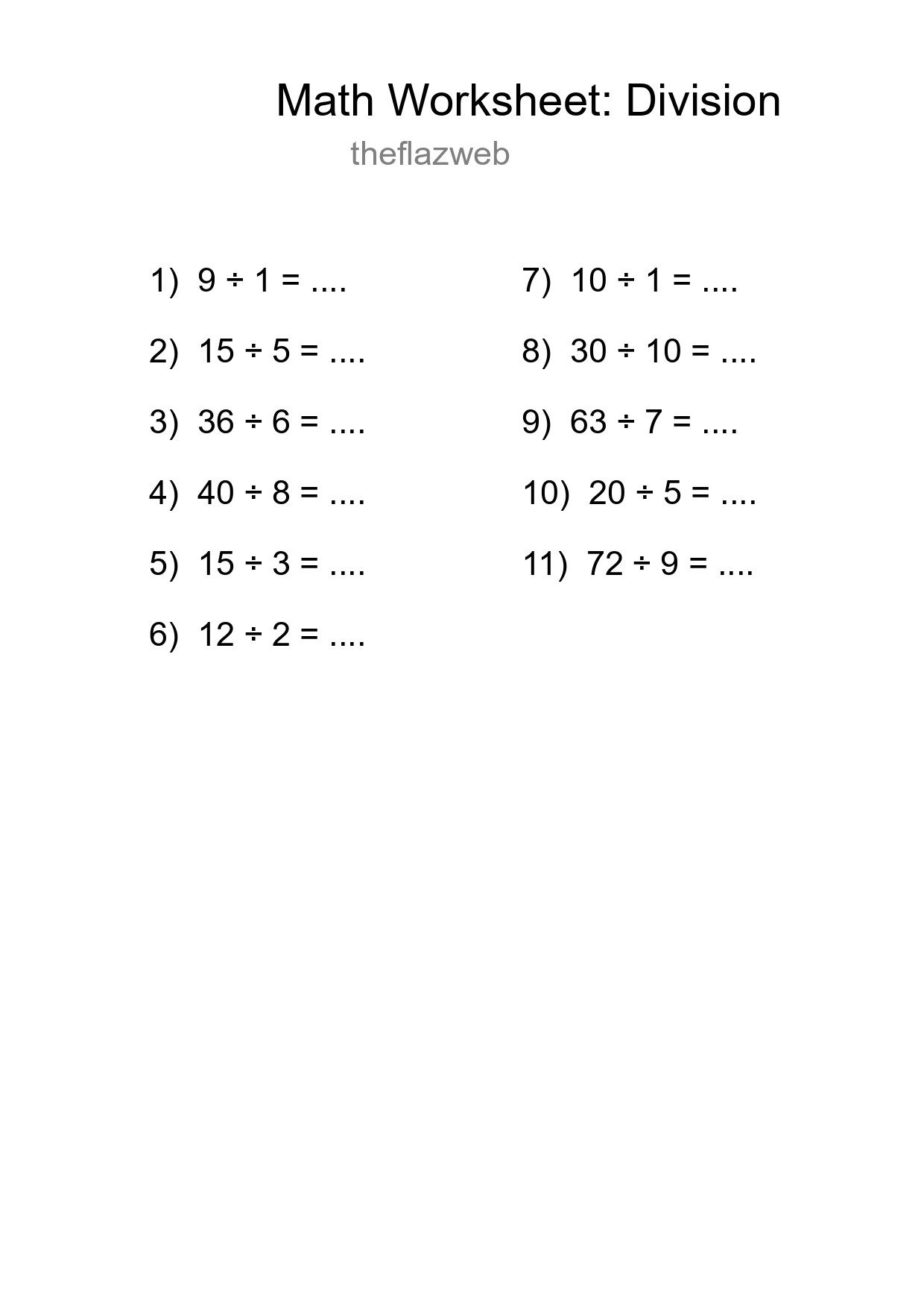 Free 11 Division Math Worksheet For Grade 1 - Part 16