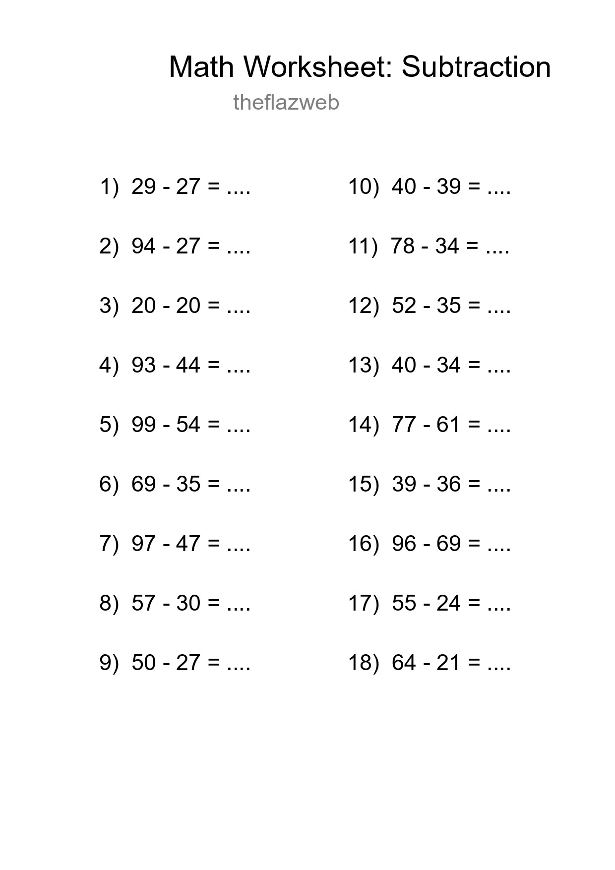 Free 18 Subtraction Math Worksheet For Grade 3 With Answers - Part 9