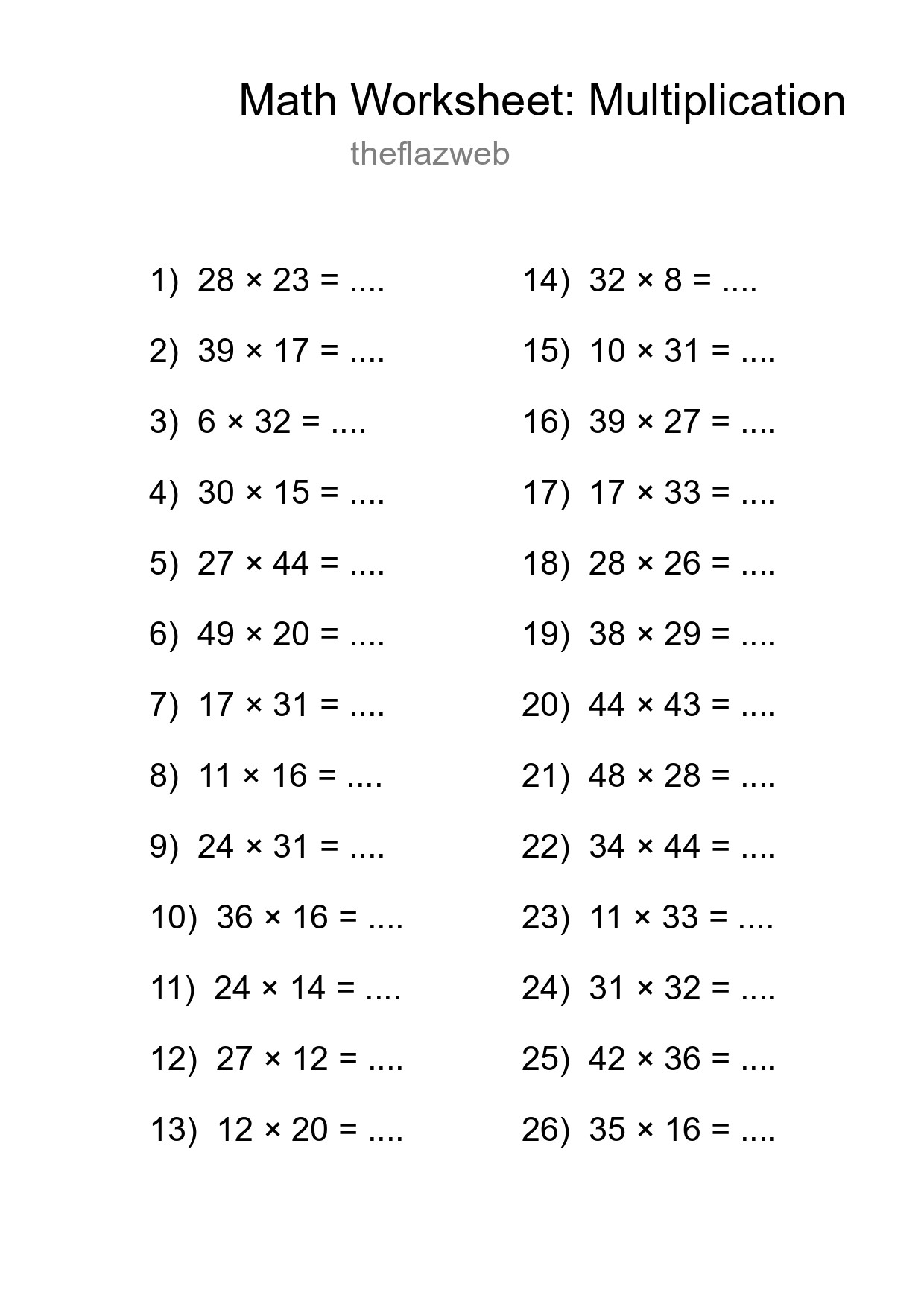 Free 26 Multiplication Math Worksheet For Grade 2 - Part 20