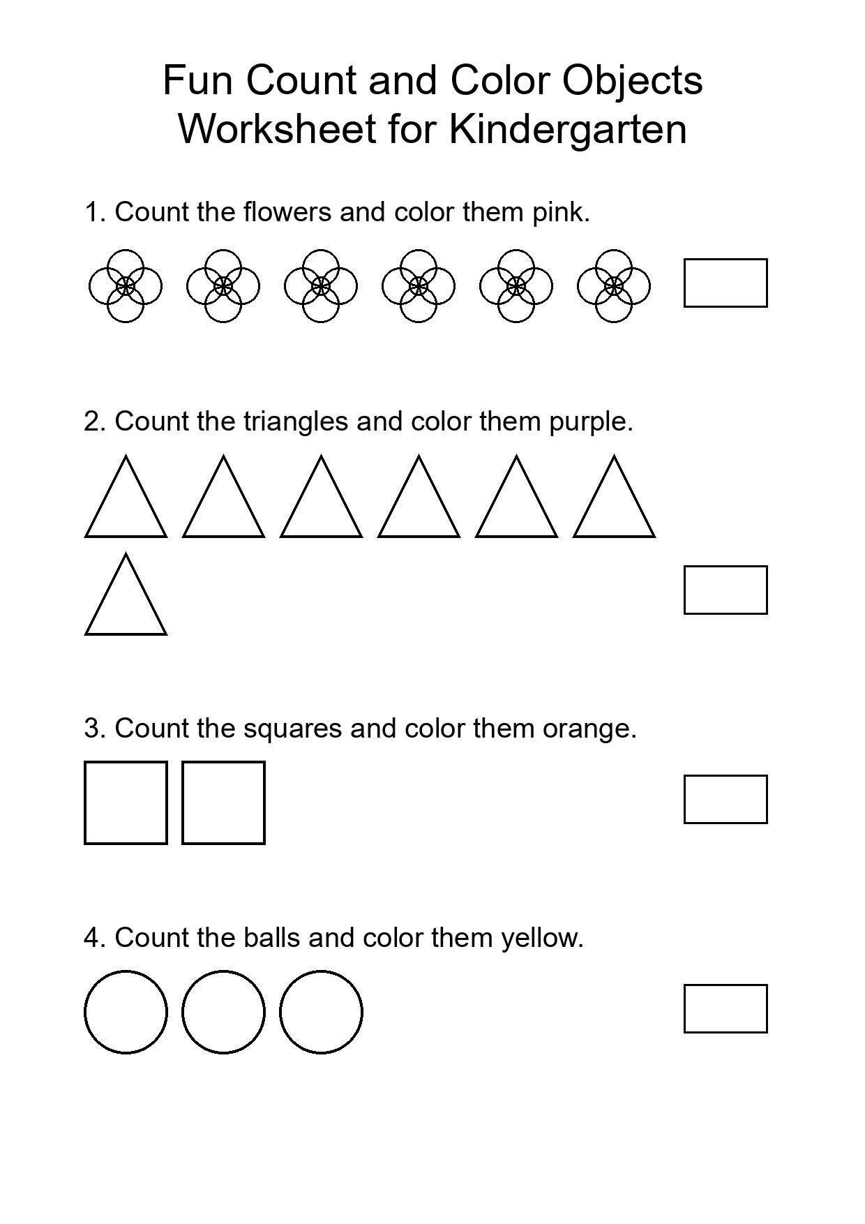Fun Count and Color Objects Worksheet for Kindergarten
