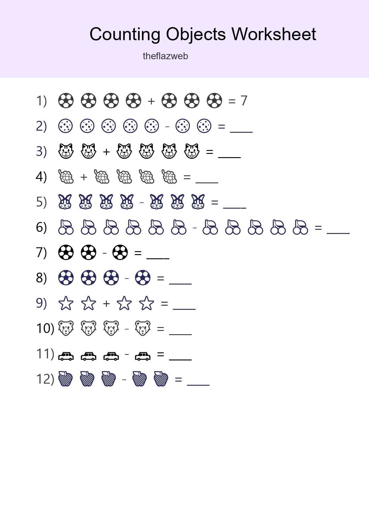 Learn Counting With Pictures Worksheet (Kindergarten) - Part 3