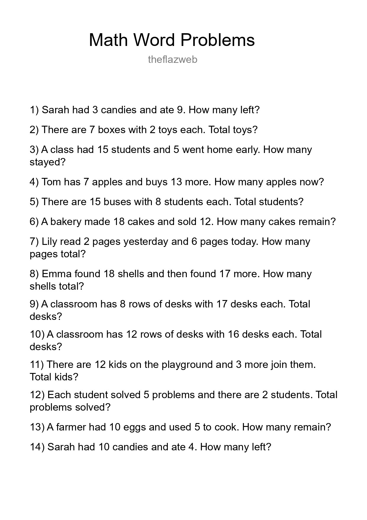 Math Word Problem Worksheet