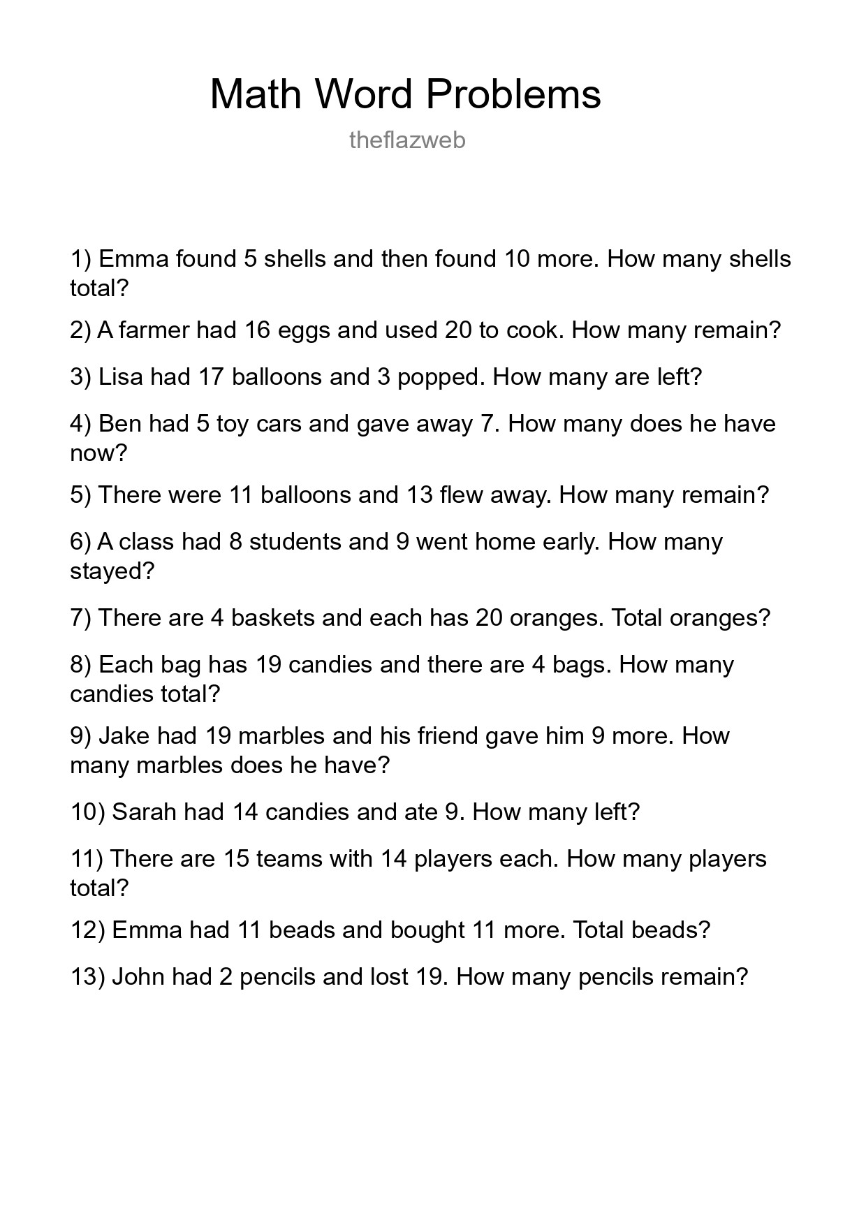 Math Word Problem Worksheet