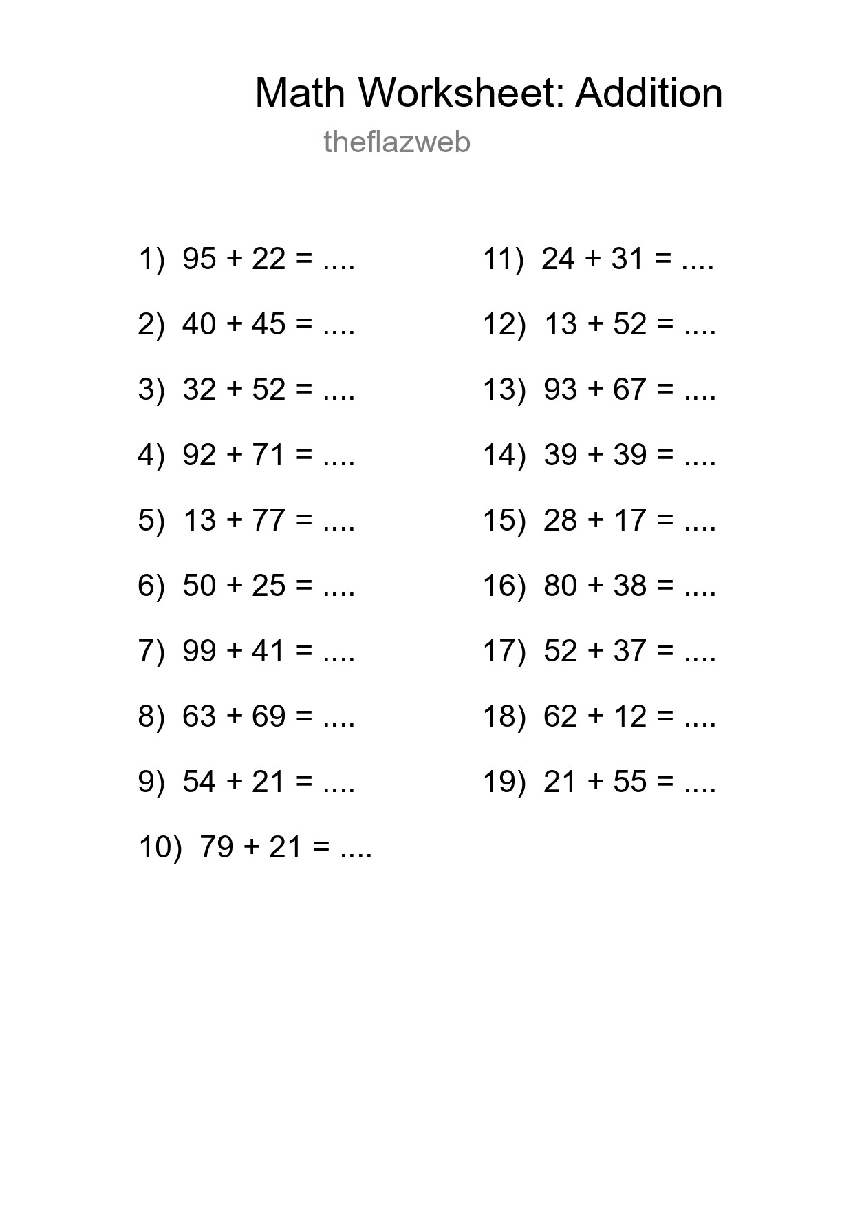 Printable Free 19 Addition Math Worksheet For Grade 3 - Part 13